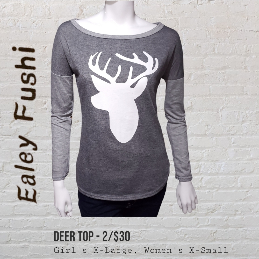 Ealey Fushi Grey Elbow Patch Deer Shirt Girls XL Women's Extra Small